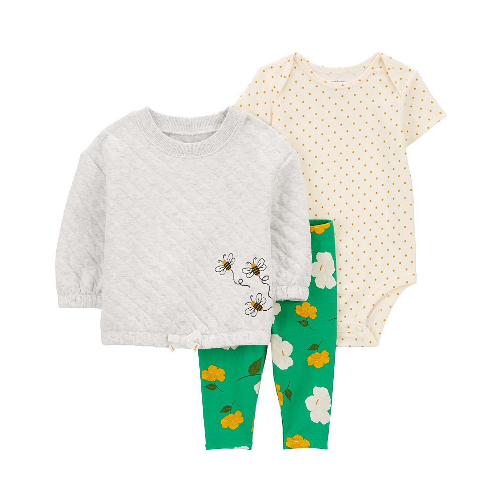 Carter's 3pc Baby Girl Pink Train Print Bodysuit & Pants Set main image 0