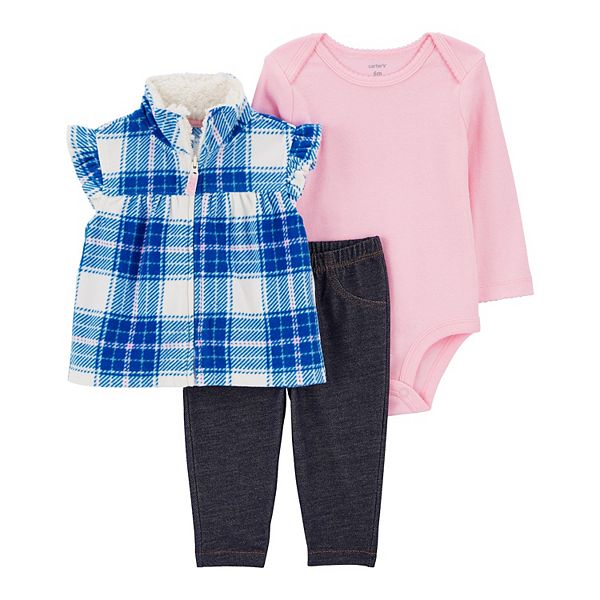 Baby Girl Carter's 3Piece Plaid Little Vest, Bodysuit, and Pant Set