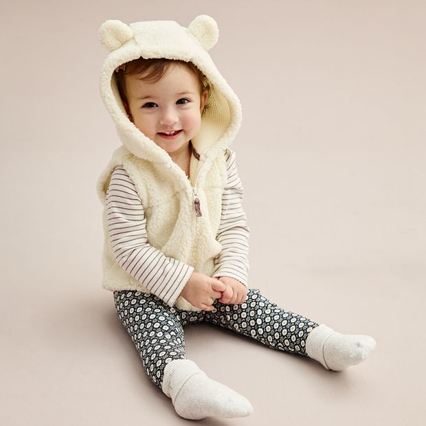 Baby Girl Carter s 3 Piece Top Leggings and Sherpa Hooded Vest Set