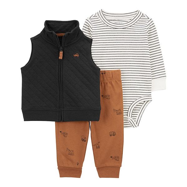 Baby Boy Carter's 3Piece Construction Truck Vest, Bodysuit & Pants Set