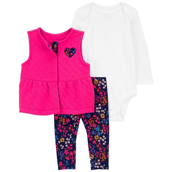 Baby Girl Carter's 3-Piece Heart Vest, Bodysuit & Leggings Set
