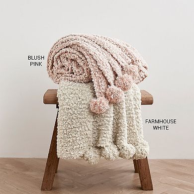 Cozy Potato® Pom Pom Yarn Knit Throw Blanket