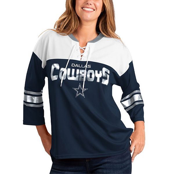 Women's G-III 4Her by Carl Banks Navy Dallas Cowboys Plus Size Linebacker  Three-Quarter Sleeve T-Shirt