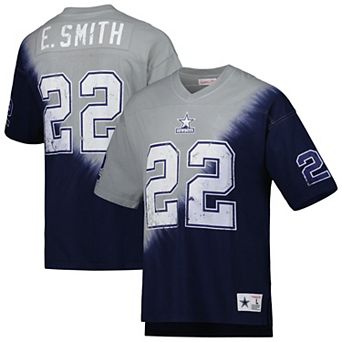 Men's Mitchell & Ness Emmitt Smith Navy/Gray Dallas Cowboys Retired Player Name & Number Diagonal Tie-Dye V-Neck T-Shirt