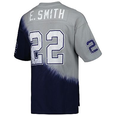 Men's Mitchell & Ness Emmitt Smith Navy/Gray Dallas Cowboys Retired Player Name & Number Diagonal Tie-Dye V-Neck T-Shirt