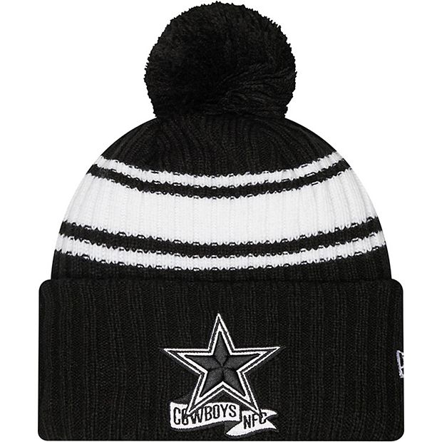 New Era Black/White Dallas Cowboys 2022 Sideline Cuffed Pom Knit Hat