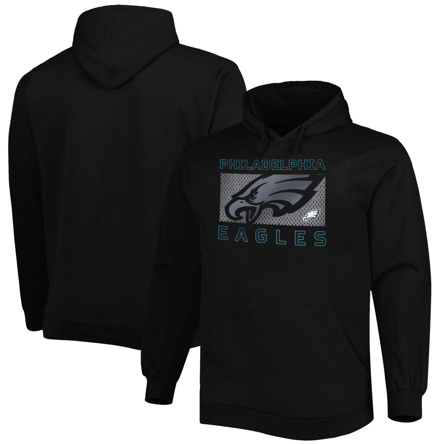 Men's New Era Black/Midnight Green Philadelphia Eagles Big & Tall Current Colorblock Raglan Fleece Pullover Hoodie