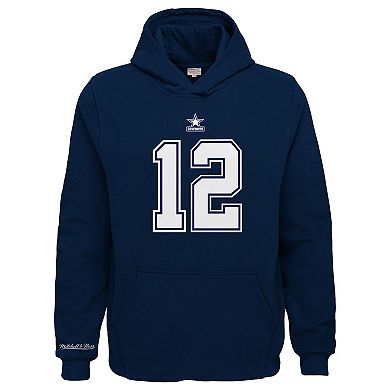 Youth Mitchell & Ness Navy Dallas Cowboys Retired Player Name & Number Pullover Hoodie