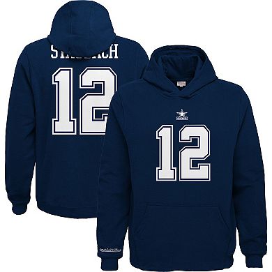 Youth Mitchell & Ness Navy Dallas Cowboys Retired Player Name & Number Pullover Hoodie