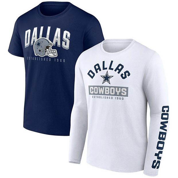 Men's Dallas Cowboys Fanatics Branded Navy/White Short & Long Sleeve  T-Shirt Combo Pack