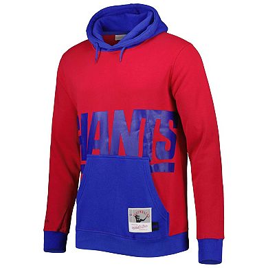 Men's Mitchell & Ness Red/Royal New York Giants Big & Tall Big Face Pullover Hoodie