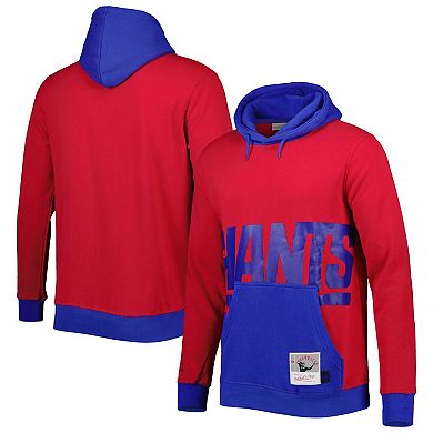 Men's Mitchell & Ness Red/Royal New York Giants Big & Tall Big Face Pullover Hoodie