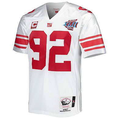 Men's Mitchell & Ness Michael Strahan White New York Giants Super Bowl XLII Authentic Throwback Retired Player Jersey