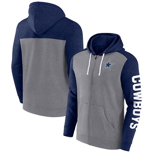 Men's Fanatics Branded Heather Gray/Navy Dallas Cowboys Down & Distance  Full-Zip Hoodie