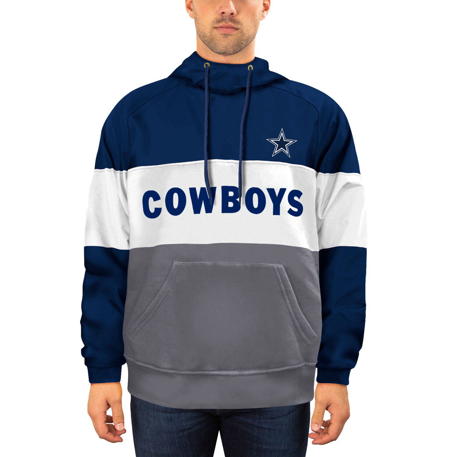 Women's Fanatics Branded Navy/White Dallas Cowboys Colors of Pride  Colorblock Pullover Hoodie