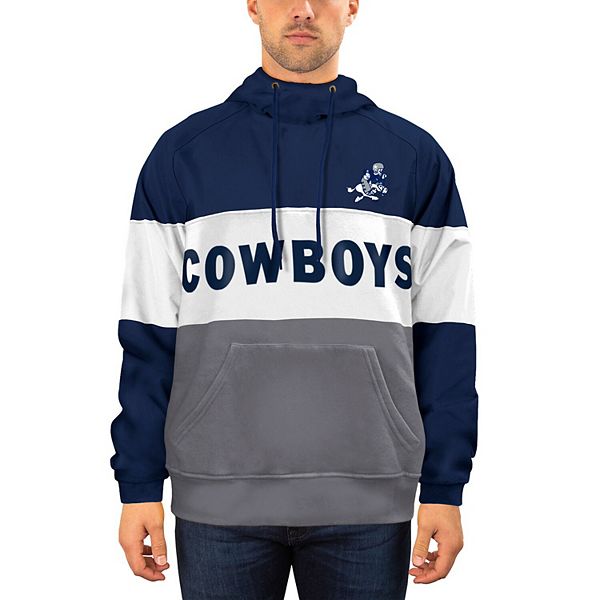 Men's New Era Navy/White Dallas Cowboys Fleece Retro Joe Pullover Hoodie