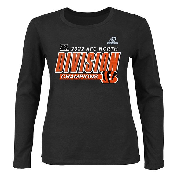 Women's Fanatics Branded Black Cincinnati Bengals 2022 AFC North Division  Champions Divide & Conquer Plus Size Long Sleeve T-Shirt