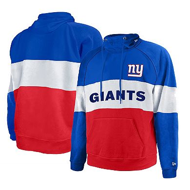 Men's New Era Red/Royal New York Giants Big & Tall Current Colorblock Raglan Fleece Pullover Hoodie