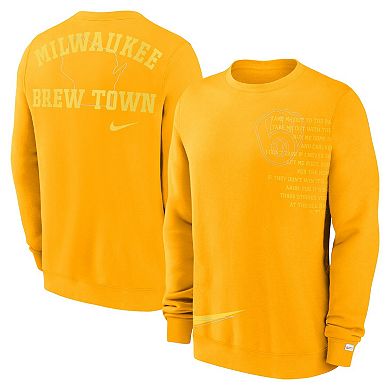 Men's Nike Gold Milwaukee Brewers Statement Ball Game Fleece Pullover Sweatshirt