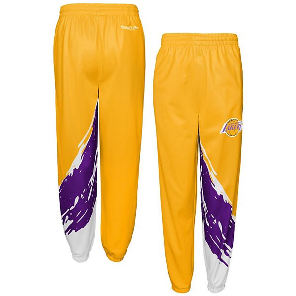 Youth Mitchell & Ness Gold Los Angeles Lakers Paintbrush Windbreaker Pants Size: Medium