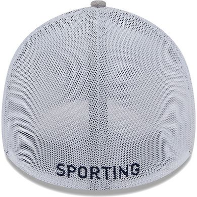 Men's New Era Heather Gray/White Sporting Kansas City 39THIRTY Trucker Flex Hat