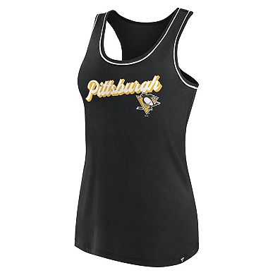 Women's Fanatics Branded Black Pittsburgh Penguins Wordmark Logo Racerback Scoop Neck Tank Top