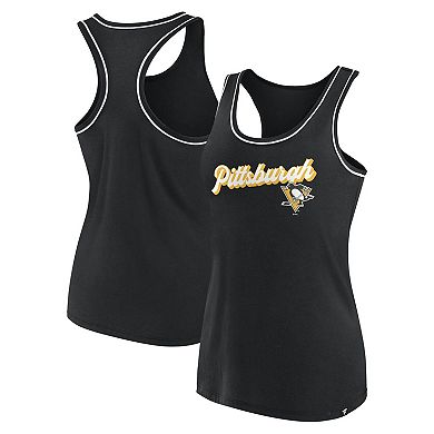 Women's Fanatics Branded Black Pittsburgh Penguins Wordmark Logo Racerback Scoop Neck Tank Top