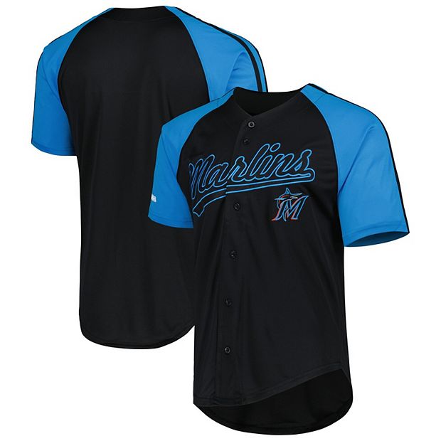 Men's Stitches Black Miami Marlins Team Button-Down Raglan Replica