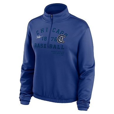 Women's Nike Royal Chicago Cubs Rewind Splice Half-Zip Semi-Cropped Bubble Hem Sweatshirt