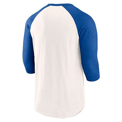 Men's Fanatics Branded White/Royal Los Angeles Dodgers Backdoor Slider Raglan 3/4-Sleeve T-Shirt