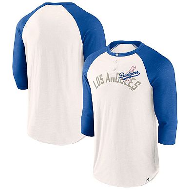 Men's Fanatics Branded White/Royal Los Angeles Dodgers Backdoor Slider Raglan 3/4-Sleeve T-Shirt