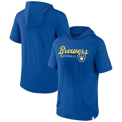 Men's Fanatics Branded Royal Milwaukee Brewers Offensive Strategy Short Sleeve Pullover Hoodie