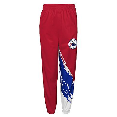 Youth Mitchell & Ness Red Philadelphia 76ers Paintbrush Windbreaker Pants