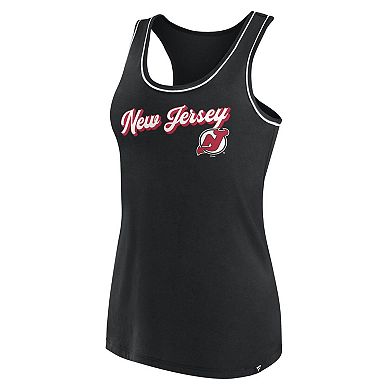 Women's Fanatics Branded Black New Jersey Devils Wordmark Logo Racerback Scoop Neck Tank Top