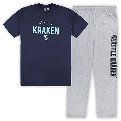 Men's Seattle Kraken Navy/Heather Gray Big & Tall T-Shirt & Pants Lounge Set