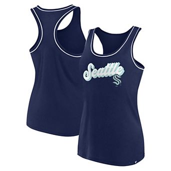 Women's Fanatics Branded Deep Sea Blue Seattle Kraken Wordmark Logo Racerback Scoop Neck Tank Top