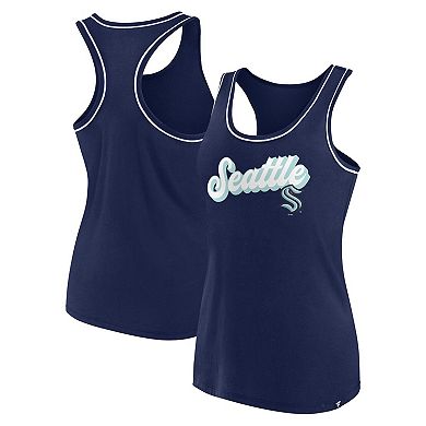 Women's Fanatics Branded Deep Sea Blue Seattle Kraken Wordmark Logo Racerback Scoop Neck Tank Top