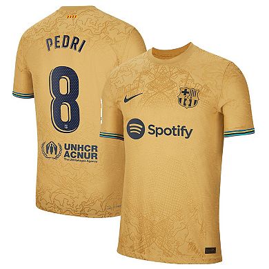 Men's Nike Pedri Gold Barcelona 2022/23 Away Authentic Player Jersey