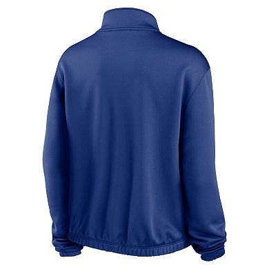Women's Nike Royal Milwaukee Brewers Rewind Splice Half-Zip Semi-Cropped Bubble Hem Sweatshirt