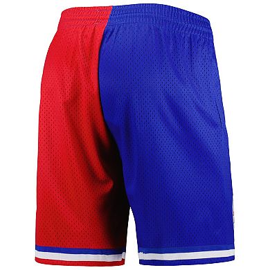 Men's Mitchell & Ness Royal/Red Philadelphia 76ers Hardwood Classics 1982 Split Swingman Shorts
