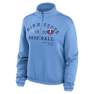 Women's Nike Light Blue Minnesota Twins Rewind Splice Half-Zip Semi-Cropped Bubble Hem Sweatshirt