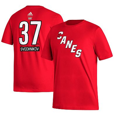 Men's adidas Andrei Svechnikov Red Carolina Hurricanes Reverse Retro 2.0 Name & Number T-Shirt