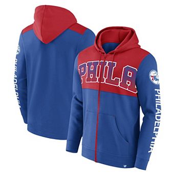 Men's Fanatics Branded Royal/Red Philadelphia 76ers Skyhook Colorblock Full-Zip Hoodie