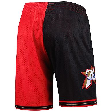 Men's Mitchell & Ness Black/Red Philadelphia 76ers Hardwood Classics 2000 Split Swingman Shorts