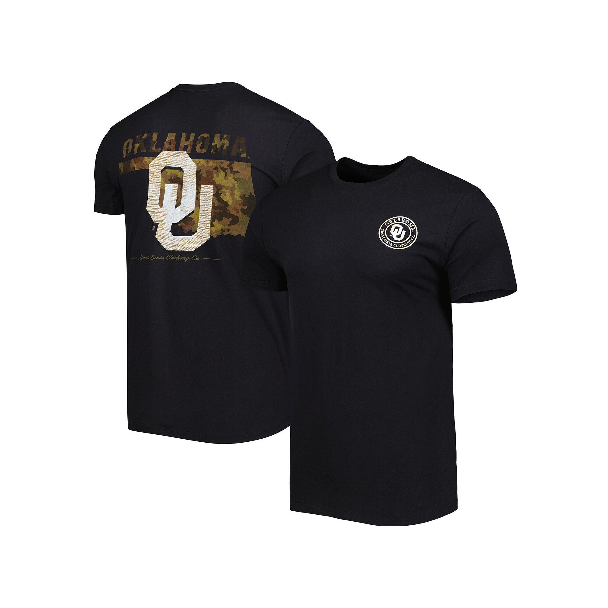Mens Black Oklahoma Sooners Camo Flag 2-Hit T-Shirt, Size: Medium