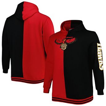 Men's Mitchell & Ness Red/Black Atlanta Hawks Big & Tall Hardwood Classics Split Pullover Hoodie