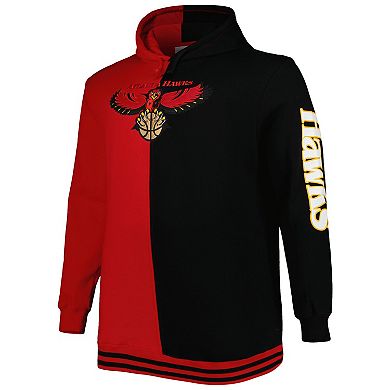 Men's Mitchell & Ness Red/Black Atlanta Hawks Big & Tall Hardwood Classics Split Pullover Hoodie