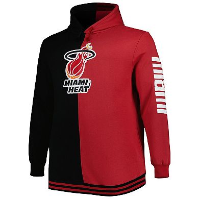 Men's Mitchell & Ness Black/Red Miami Heat Big & Tall Hardwood Classics Split Pullover Hoodie