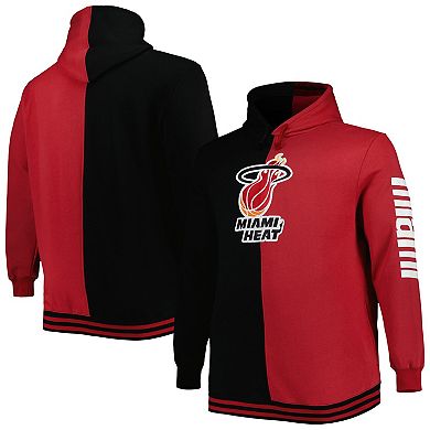 Men's Mitchell & Ness Black/Red Miami Heat Big & Tall Hardwood Classics Split Pullover Hoodie