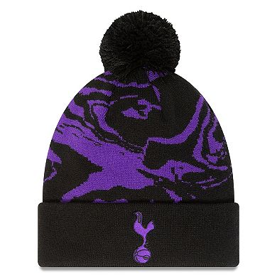 Men's New Era Black Tottenham Hotspur Allover Print Cuffed Knit Hat with Pom